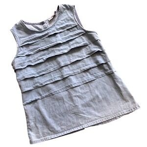 Vineyard Vines Ruffle Tiered Top Womens 8 Blue Chambray Preppy Coastal Nautical